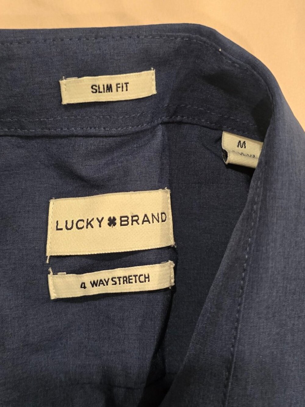 Lucky Brand Men's Slim Fit Dress Shirt Navy Blue 4-Way Stretch Size M